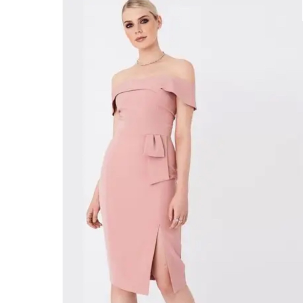 Paper Dolls Pink Lemonade Bandeau Bodycon Midi Dress Size 6 UK 10 EUR 38 NWT